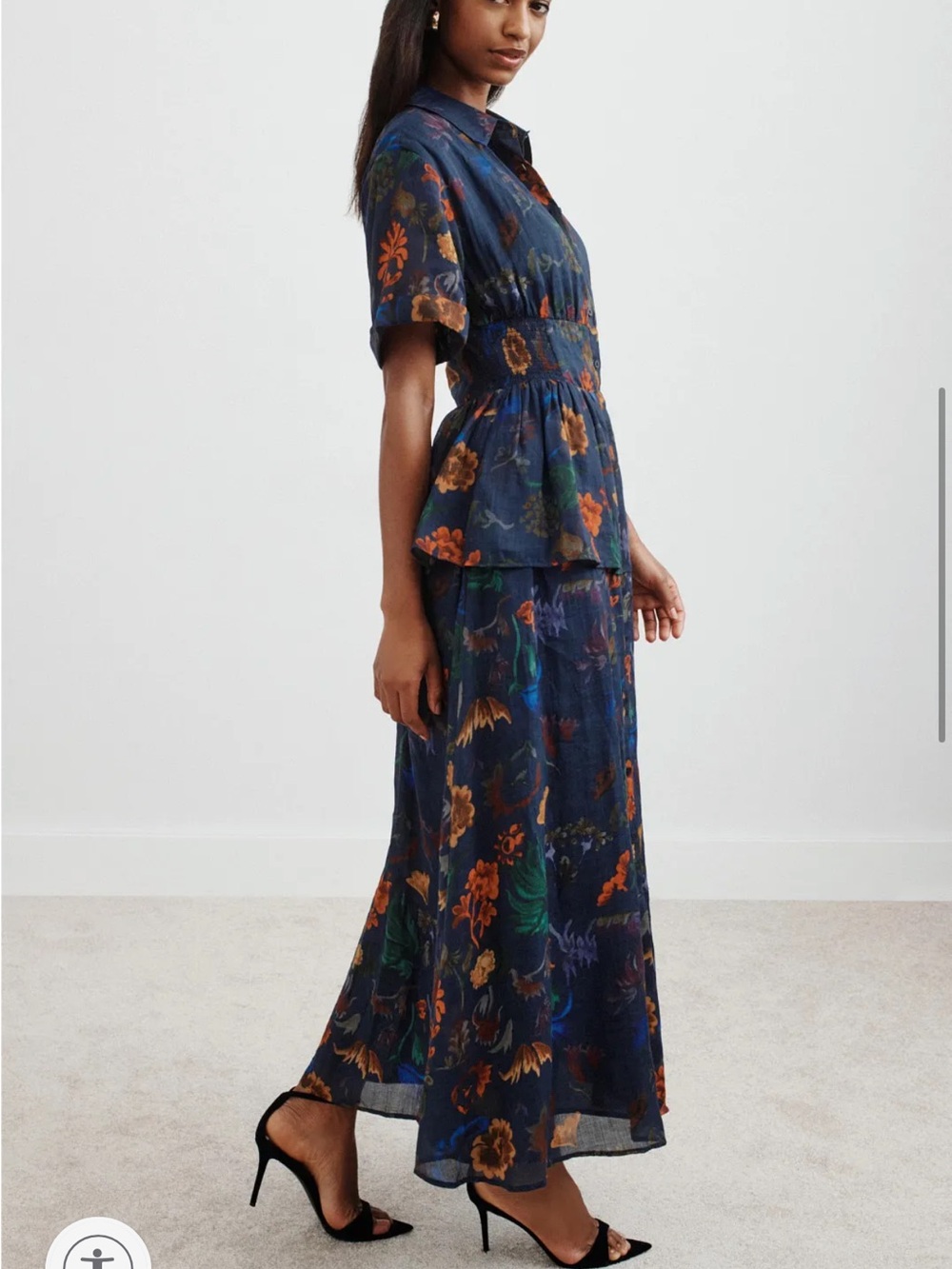 Rosie Assoulin Navy Floral Tiered Maxi Dress - Picture 3 of 5